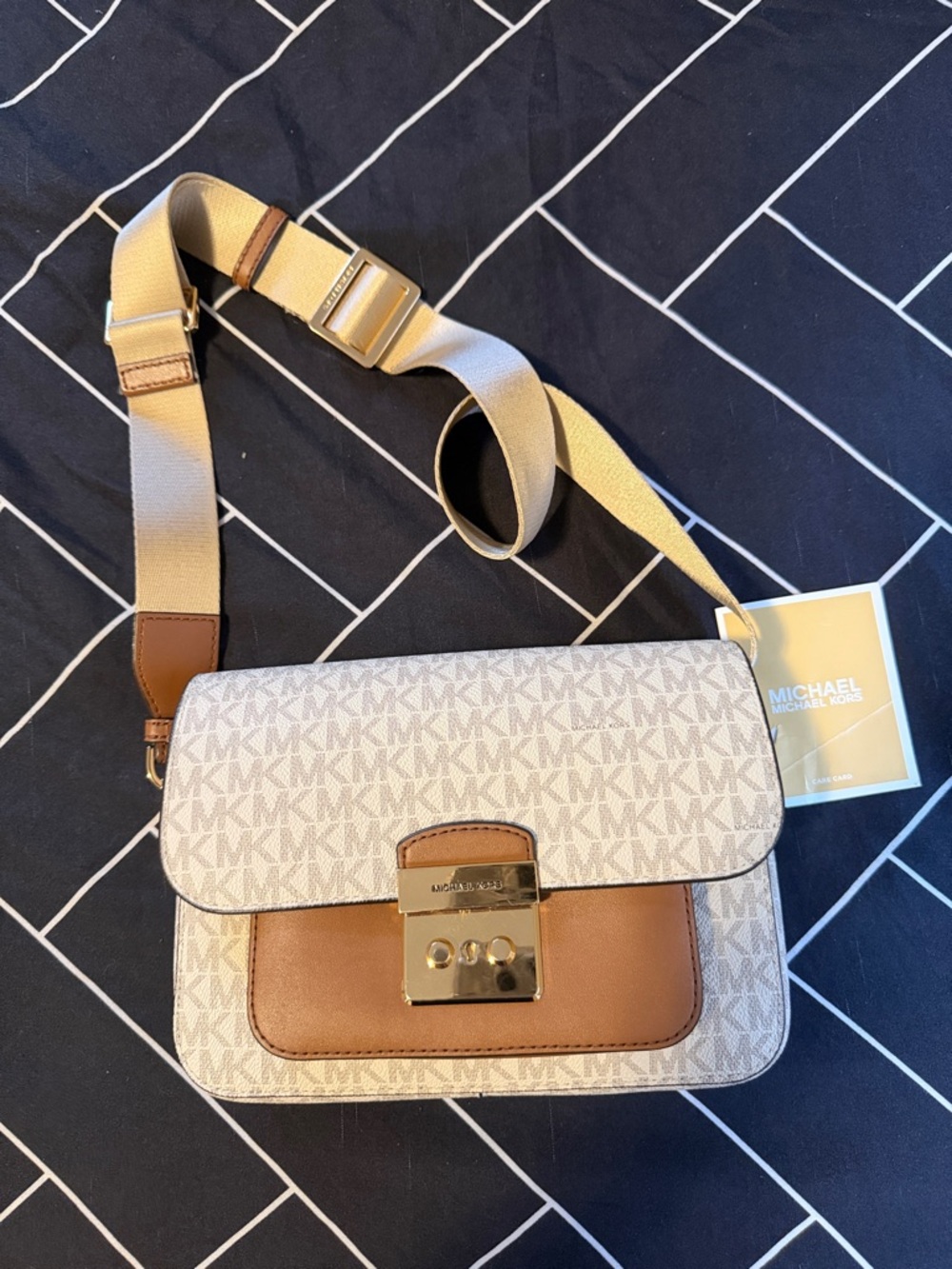 Michael Kors Beige and Brown Logo Crossbody Satchel